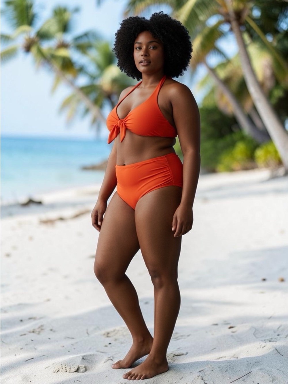 Kona Sol - Women's Orange Tie-Front Bikini Set